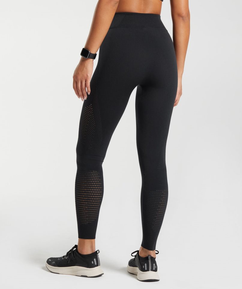 Women's Gymshark Warp Knit Leggings Black | NZ 6MQECU